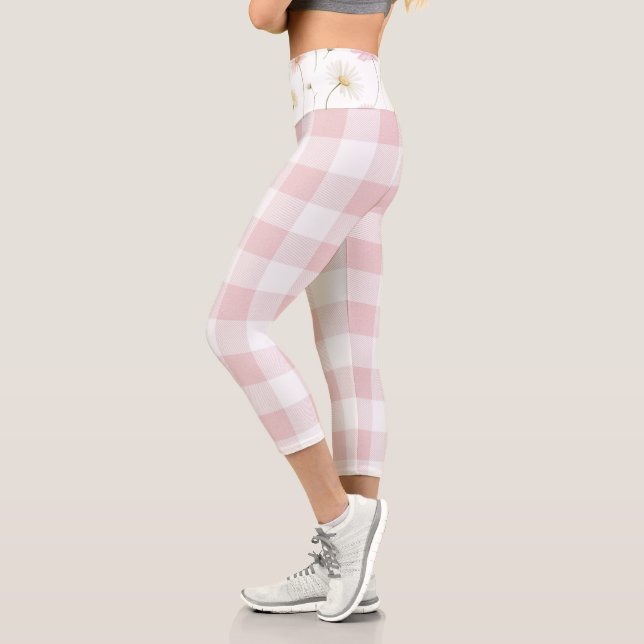 Rosa Weiß Kariert Capri Leggings (Links)