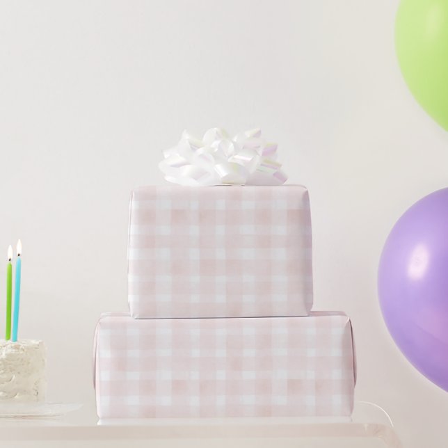 Rosa Weiß Kariert Gestreift Geburtstag Geschenkpapier (Partygeschenke)