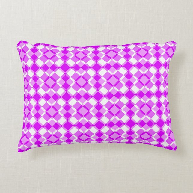 Rosa weiß kariertes Argyle-Muster Dekokissen (Vorderseite)