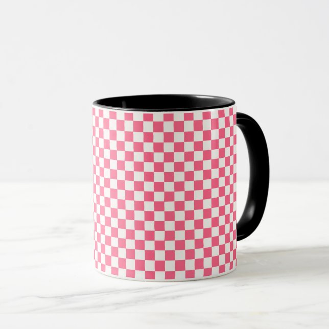 Rosa-weiß kariertes Muster  Tasse (VorderseiteRechts)