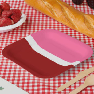 Rosa Weiß Maroon Rot Farbbblock Pappteller
