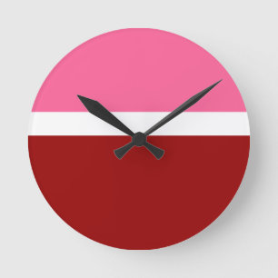 Rosa Weiß Marun Rot Farbbblock  Runde Wanduhr