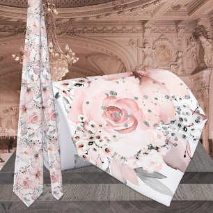 Rosa Weiß Pfingstrose Silber Grün Hochzeit Krawatte