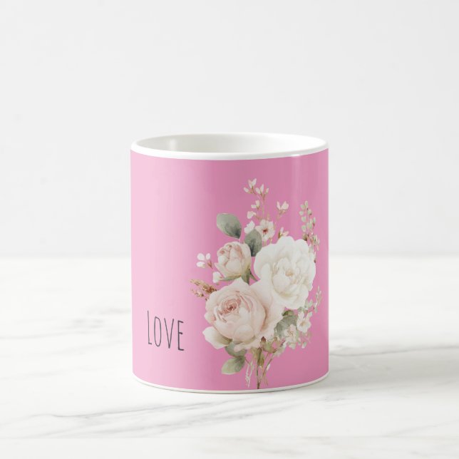 Rosa Weiß Rosa Rosen Floral Kaffeetasse (Mittel)