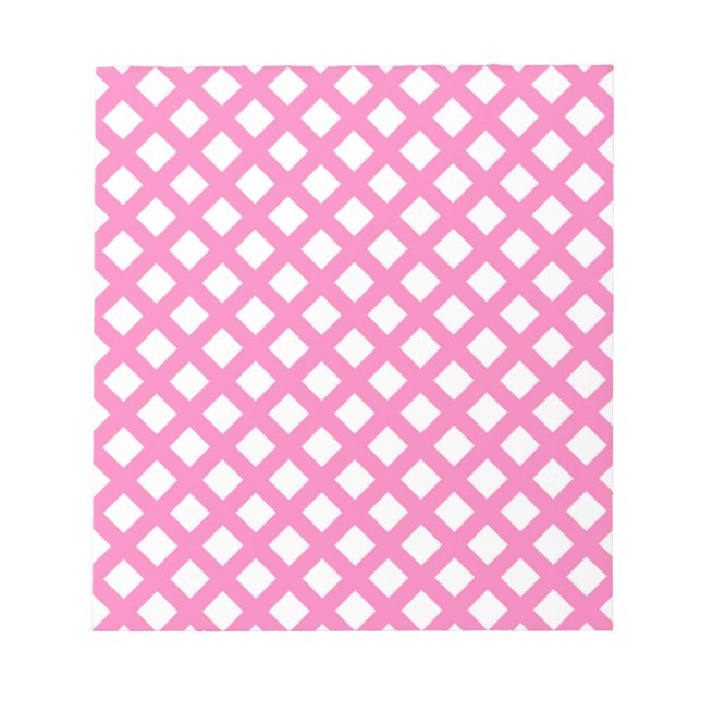 Rosa Weiß Schachbrett Diamant Muster Notizblock (Vorderseite)
