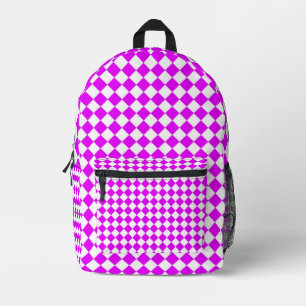 Rosa Weiß Schachbrett Diamantmuster Bedruckter Rucksack