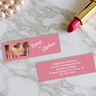 Rosa Weiß Schrift Foto Make-up Mini Visitenkarte