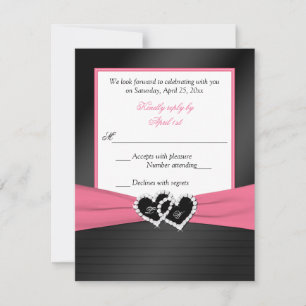Rosa Weiß Schwarz FAUX Falten Herz Hochzeit RSVP Einladung