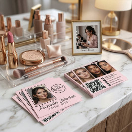 Rosa Weiß & Schwarz Schrift Make-up Foto Personali Quadratische Visitenkarte