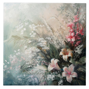 Rosa, weiß, tropisch fliese