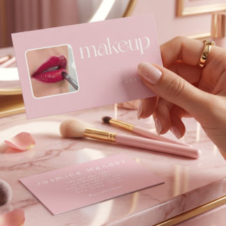 Rosa Weiß Typografie Einfache Foto-Make-up Visitenkarte