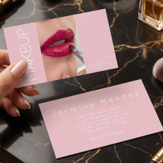Rosa Weiß Typografie Einfache Foto-Make-up Visitenkarte