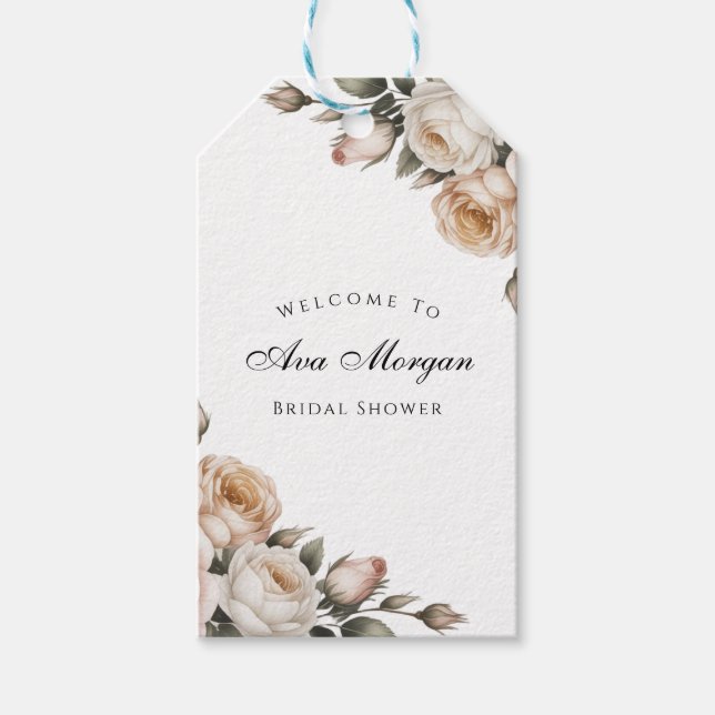 Rosa Weiß und Gold Blumen-Junggesellinnen-Abschied Geschenkanhänger (Vorderseite)