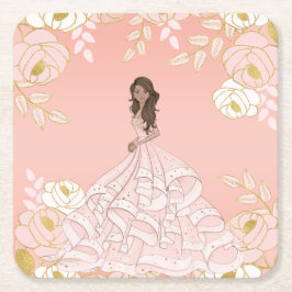 Rosa Weiß und Gold Botanische Quinceanera Rechteckiger Pappuntersetzer