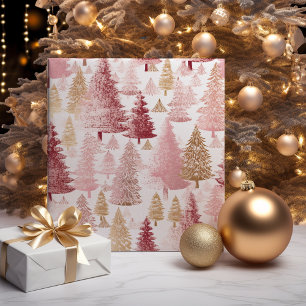 Rosa Weiß und Gold Pinsel Weihnachtsbaum Muster Geschenkpapier