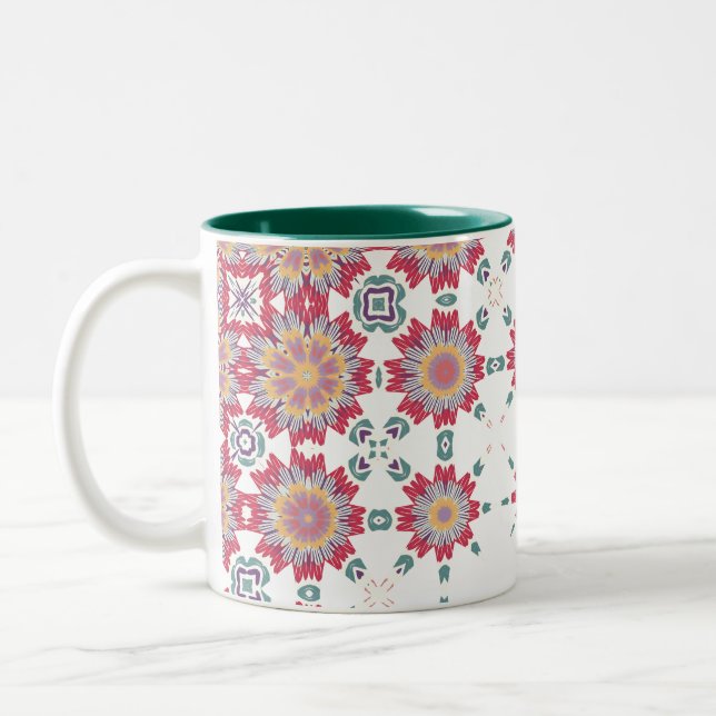 Rosa, weiß und Lila Aquarellfarben Blumendesign Zweifarbige Tasse (Links)