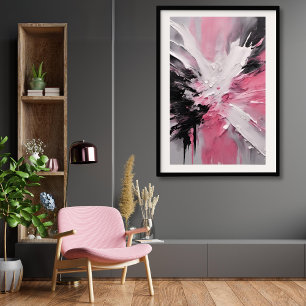 Rosa Weiß und Schwarz Splash Kunst Poster