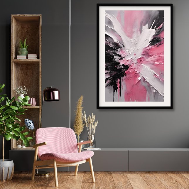 Rosa Weiß und Schwarz Splash Kunst Poster (Add a splash of color to your room with this pretty modern art print.)