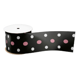 Rosa weiß und schwarze Punkte   Satinband
