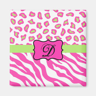 Rosa & Weiß Zebra & Cheeta Skin Personalisiert Magnet
