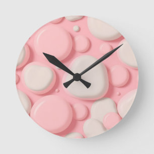 Rosa Weiße 3D-Blasenmuster Weiche Pastell-Abstrakt Runde Wanduhr