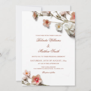 Rosa Weiße 3D Wildblumen Hochzeit Einladung