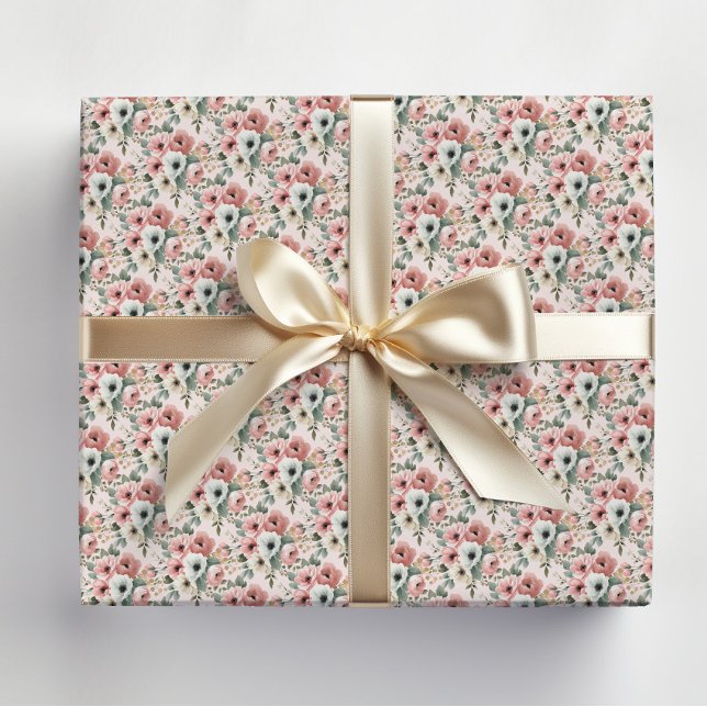 Rosa Weiße Aquarell Blumenmuster Geschenkpapier (Elegant pink and white watercolor floral wrapping paper)