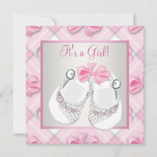 Rosa weiße Babyschuhe rosa Babymädchen Dusche Einladung