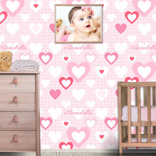 Rosa weiße benutzerdefinierte Babynamen-Dekoration Tapete