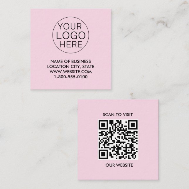 Rosa weiße, benutzerdefinierte Logos und QR-Code Quadratische Visitenkarte (Vorne/Hinten)