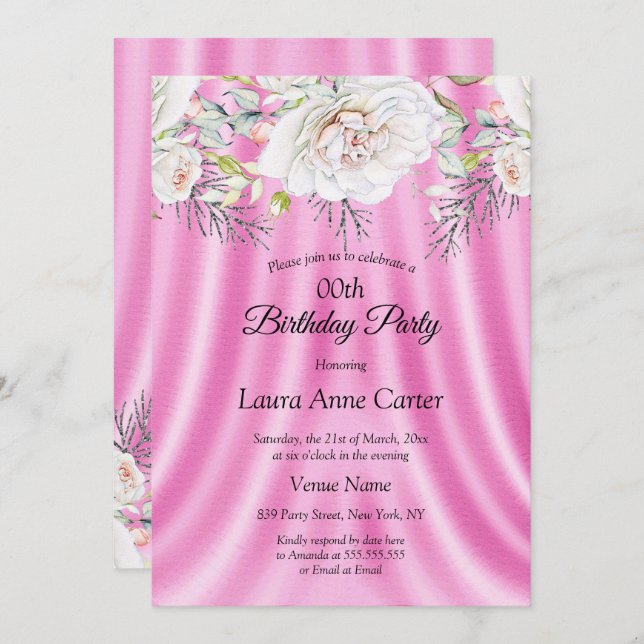 Rosa Weiße Blume Blumengeburt Party Einladung (Vorne/Hinten)