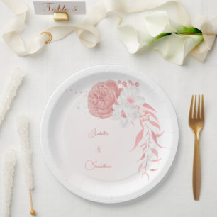 Rosa-weiße Blume botanische Hochzeit Pappteller
