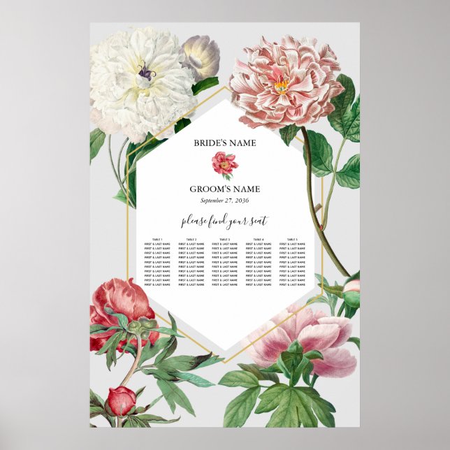Rosa, weiße Blume Hochzeitskizze Poster (Vorne)