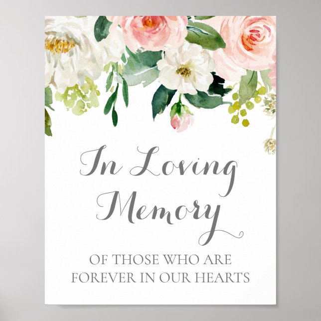 Rosa weiße Blume in Love Memory Sign Poster (Vorne)