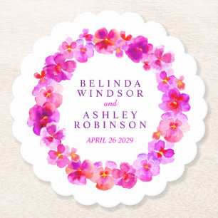 Rosa weiße Blume Kranz Aquarellkunst Untersetzer