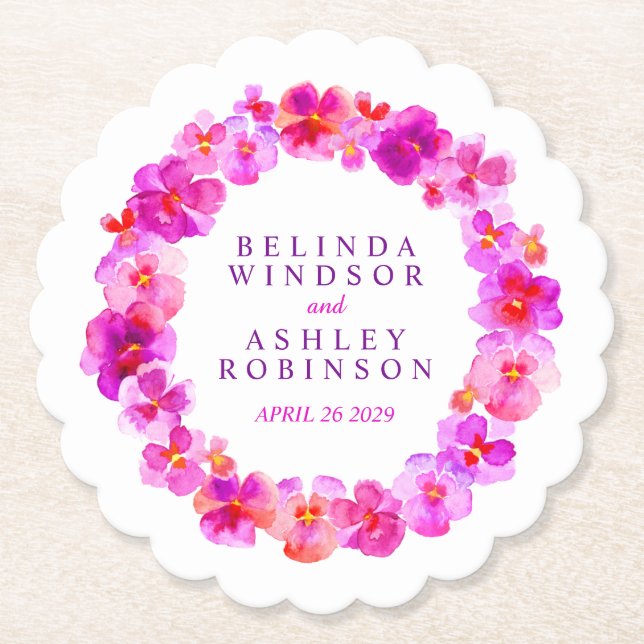 Rosa weiße Blume Kranz Aquarellkunst Untersetzer (Vorderseite)