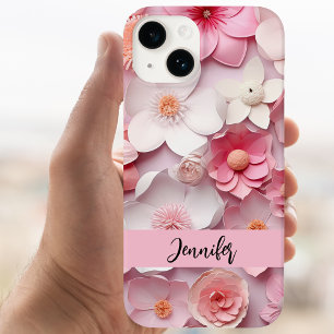 Rosa weiße Blume Namensskript Case-Mate iPhone Hülle