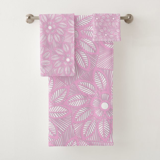 Rosa Weiße Blume Spitze Muster BADEZIMMER TOWEL SE Badhandtuch Set (Insitu)