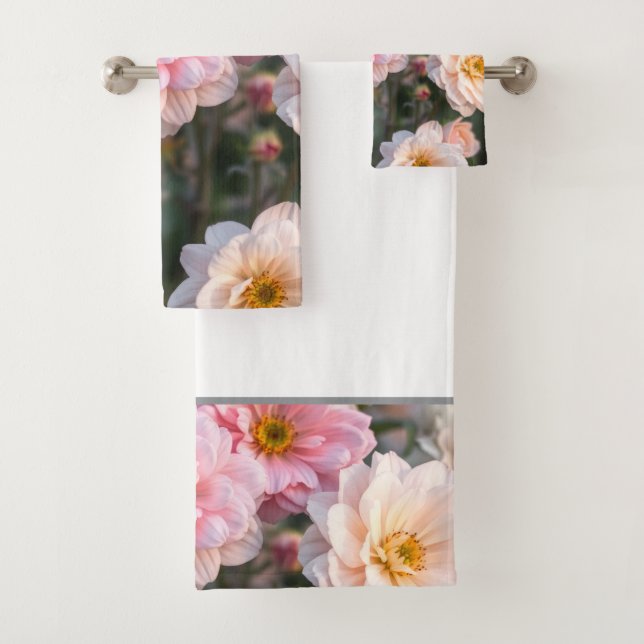 Rosa-weiße Blumenhandtuch-Set Badhandtuch Set (Insitu)