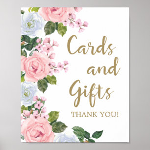 Rosa weiße Blumenkarten und Geschenke Baby Shower Poster