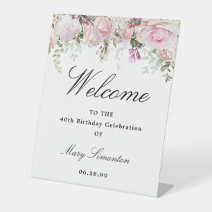 Rosa Weiße Blüte 40. Geburtstag Party Willkommen Sockelschild
