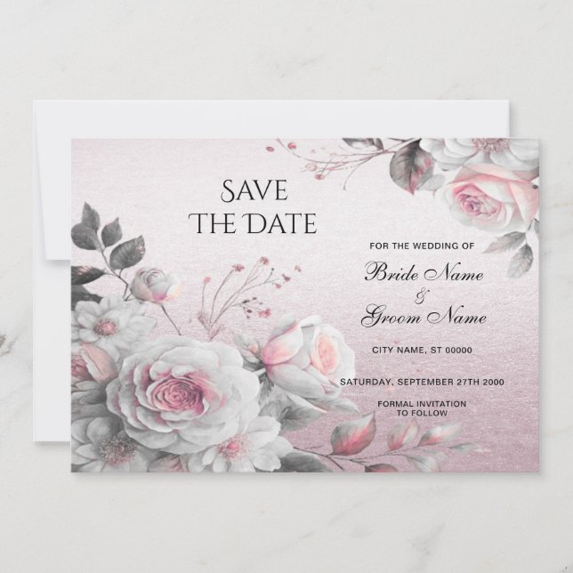 Rosa Weiße Blüten Save the Date (Vorderseite)