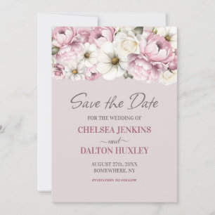 Rosa weiße Blütenhochzeit retten das Datum Save The Date