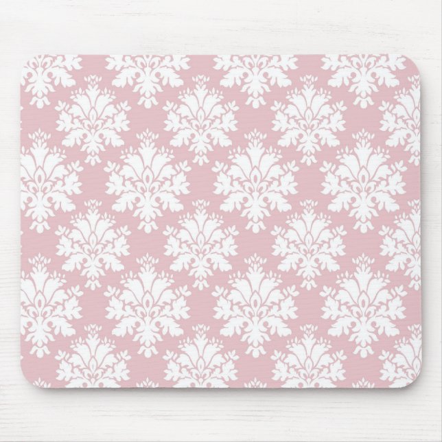 rosa-weiße Creme-Damast-Muster Mousepad (Vorne)