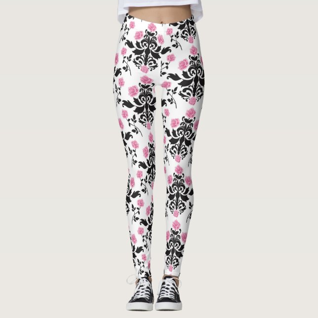 Rosa/weiße Damaske Leggings (Vorderseite)