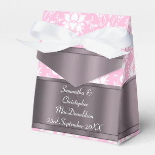 Rosa-weiße Damastenhochzeit Geschenkschachtel