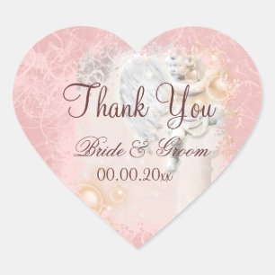 Rosa weiße "Danke" Hochzeit elegant Herz-Aufkleber