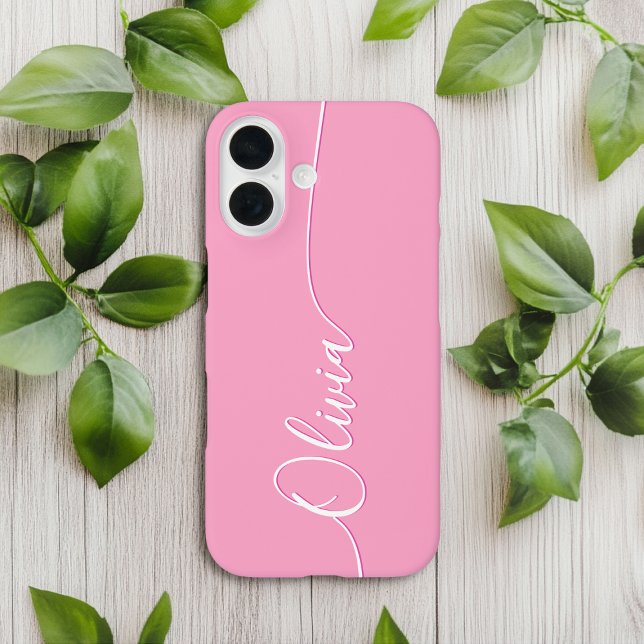 Rosa Weiße Elegante Kalligrafie-Schrift Name Case-Mate iPhone Hülle (Von Creator hochgeladen)