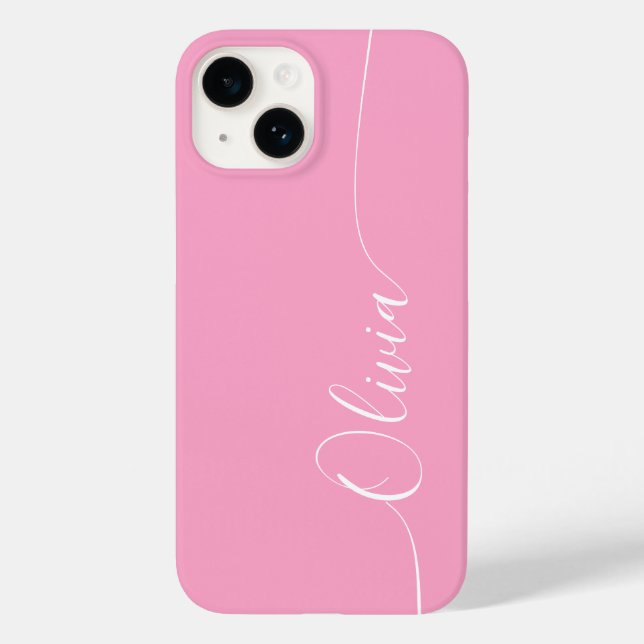 Rosa Weiße Elegante Kalligrafie-Schrift Name Case-Mate iPhone Hülle (Rückseite)