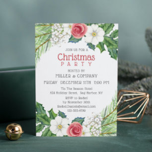 Rosa-weiße florale Firmen-Weihnachtsfeier Einladung